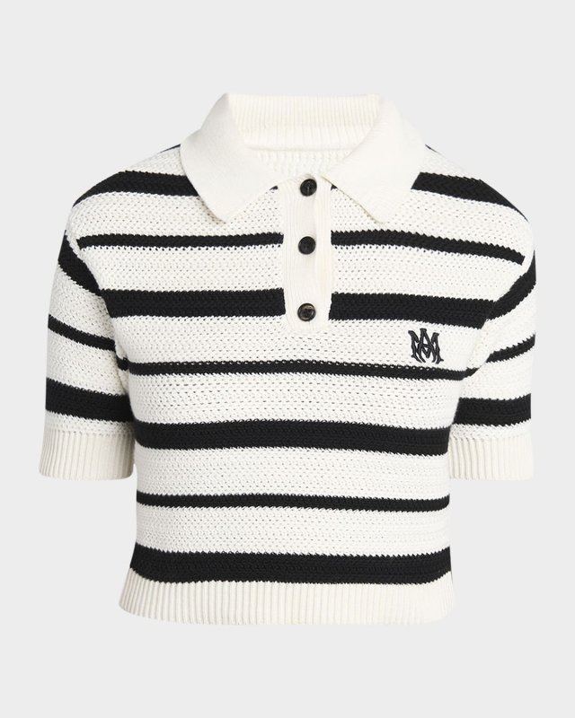 MA Striped Knit Crop Polo Shirt